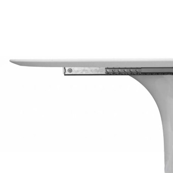 table extensible tulipe particulière barre coulissante en métal blanc