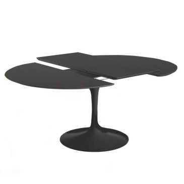 Extendable Round Tulip Table 100, 107, 120, 127, 137 with black or white laminate top