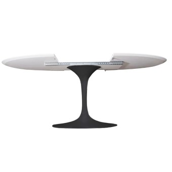 tulip extendable table white top and black structure metal extension mechanism