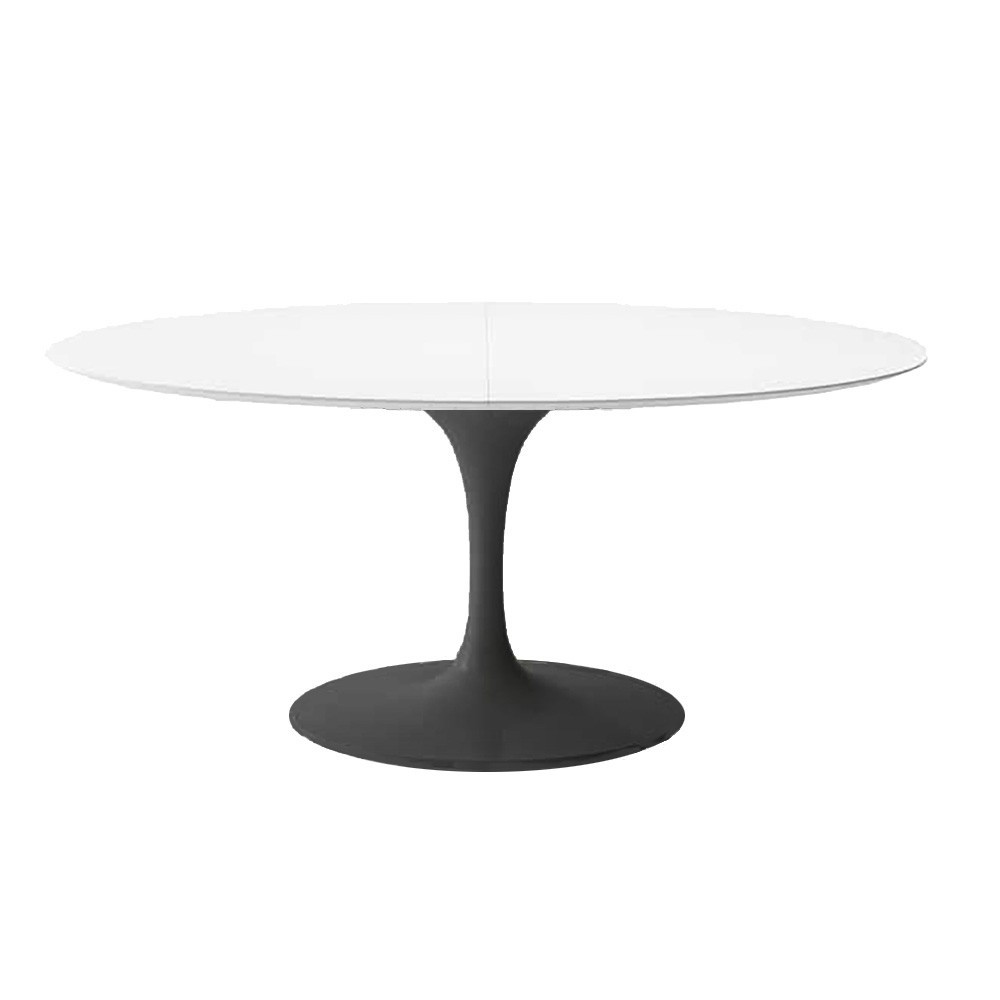 tulpan utdragbart bord med vit skiva och stängd svart struktur
