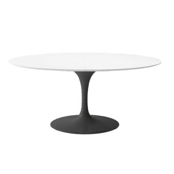 tulip extendable table with white top and closed black structure