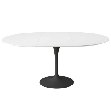 Tulip ausziehbarer Tisch weiße Platte schwarze Struktur offen