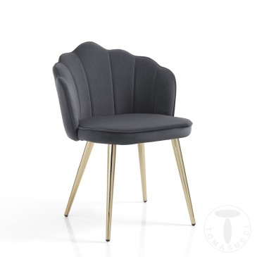 Tomasucci Shell Chair laget med metallben og fløyelslignende stofftrekk