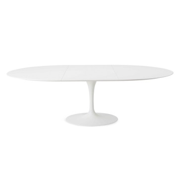 tulip reproduction of saarinen extendable table various sizes white oval laminate top and open white oval base