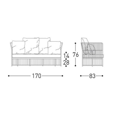 Tibidabo soffa från Varaschin med aluminiumstruktur och syntetfiberöverdrag