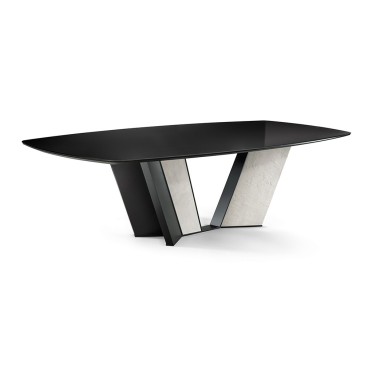 Τραπέζι Prisma της Cantori με μεταλλική βάση και γυάλινη επιφάνεια με μεταξοτυπία