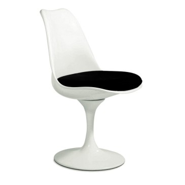 Incomparable re-edition of the Tulip Chair in Abs or Fiberglass with aluminum base and cushion in leather or fabric