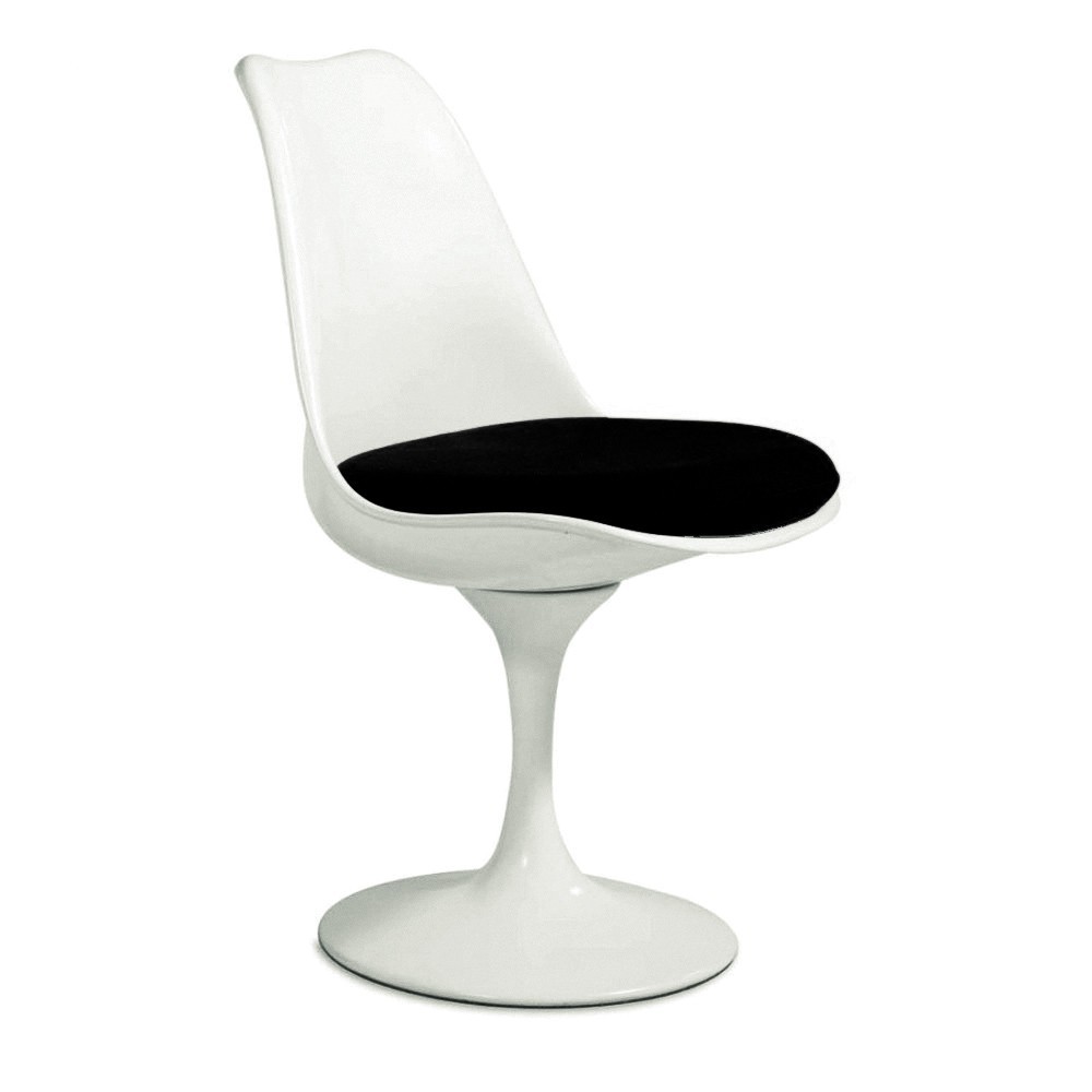 Incomparable re-edition of the Tulip Chair by Eero Saarinen in Abs or Fiberglass with aluminum base and leather or fabric cushio