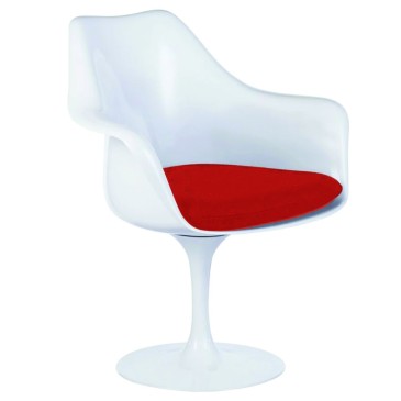 Re-edition of the Tulip armchair with cast aluminum base, seat in ABS or fiberglass, cushion in real leather or fabric