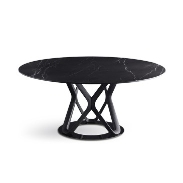 Colico V6 rundt bord laget med treunderstell og marmorplate