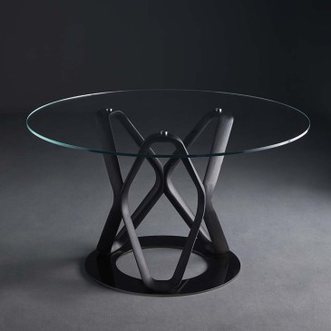 Colico V6 tavolo rotondo realizzato con basamento in legno e piano in marmo