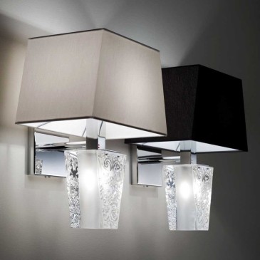 Vicky wall lamp with crystal base and fabric lampshade