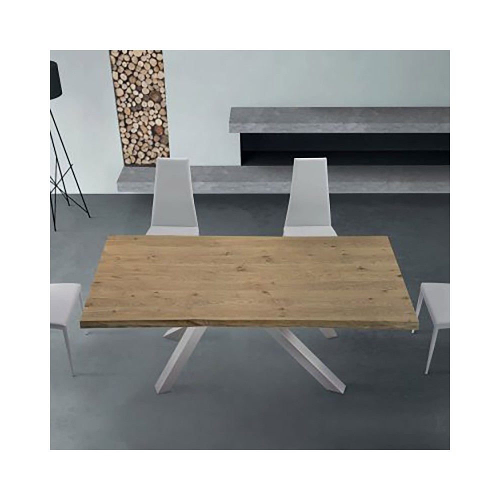 Magnífica mesa Materia con tapa de madera o cristal y base de color.