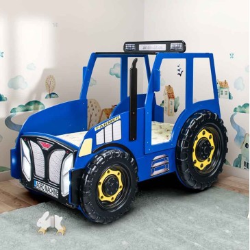 Tractor-shaped bed in mdf TRACTOR model with lights on the roof and in the headlights