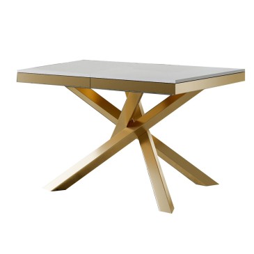 Volantis Evolution Gold 120 extendable table with gold painted metal legs and top available in 5 different finishes