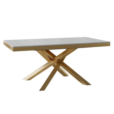 Volantis Evolution Gold 180 extendable table with gold painted metal legs and top available in 5 different finishes