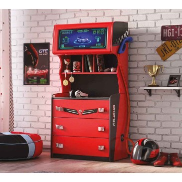 Dresser with bookshelf with Petrol Pump, Red and Anthracite Color