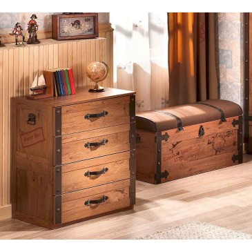 Como 'Pirate in Wood, with Four Drawers with Leatherette Handles