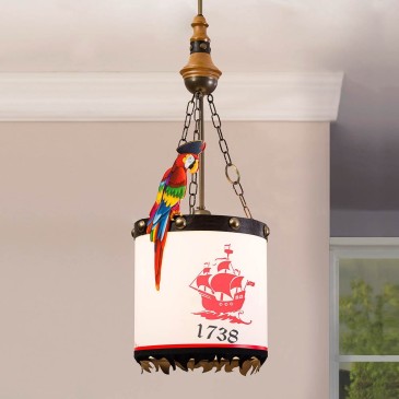 Pirate Suspension Lamp, with Chain and Parrot