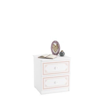 Cindy bedside table, white with drawers, for a little girl's room.