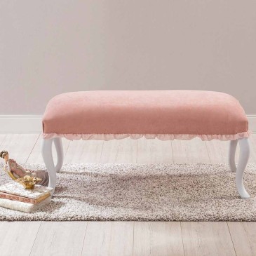 Tabouret Dream Bench, avec pieds en bois et coussin recouvert de tissu rose
