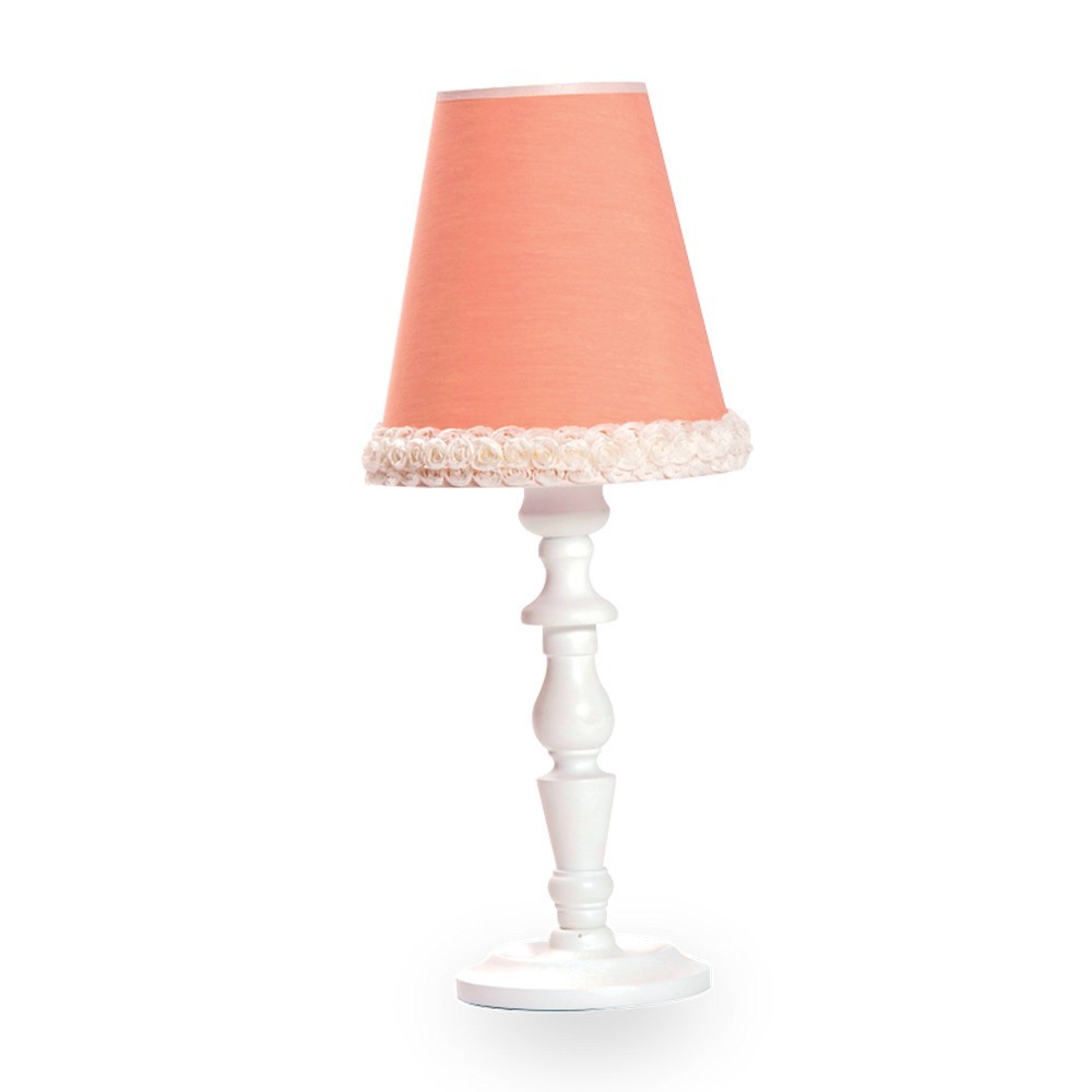 Lámpara de mesa Dream en tela rosa, para dormitorio de niña