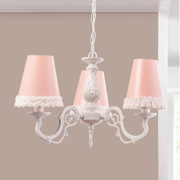 Dream Chandelier with White Structure and Pink Fabric Lampshades