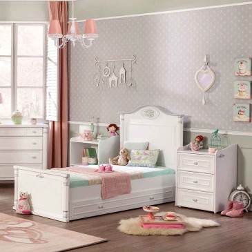 Kinderbedje om te bouwen tot Romantik eenpersoonsbed, inclusief nachtkastjes.