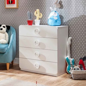 Commode Babycotton avec 4 tiroirs, couleur blanche, convient aux chambres d'enfants et de filles