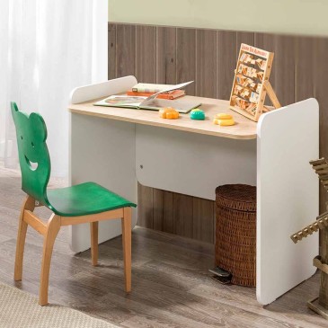 Babynatura Kommode auch in einen Schreibtisch aus weißem und natürlichem Holz umwandelbar