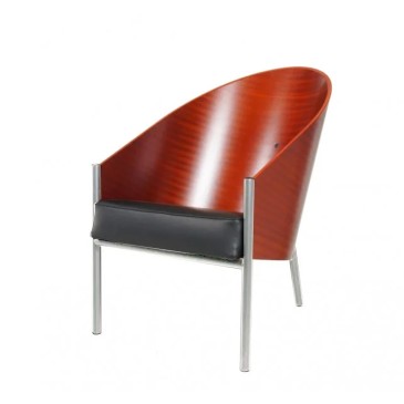 Costes fauteuil heruitgave van Philippe Starck met stalen structuur en gebogen houten zitting