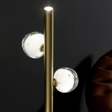 Diva Stehlampe von Esperia mit satinierter Messingstruktur und Glasdiffusoren