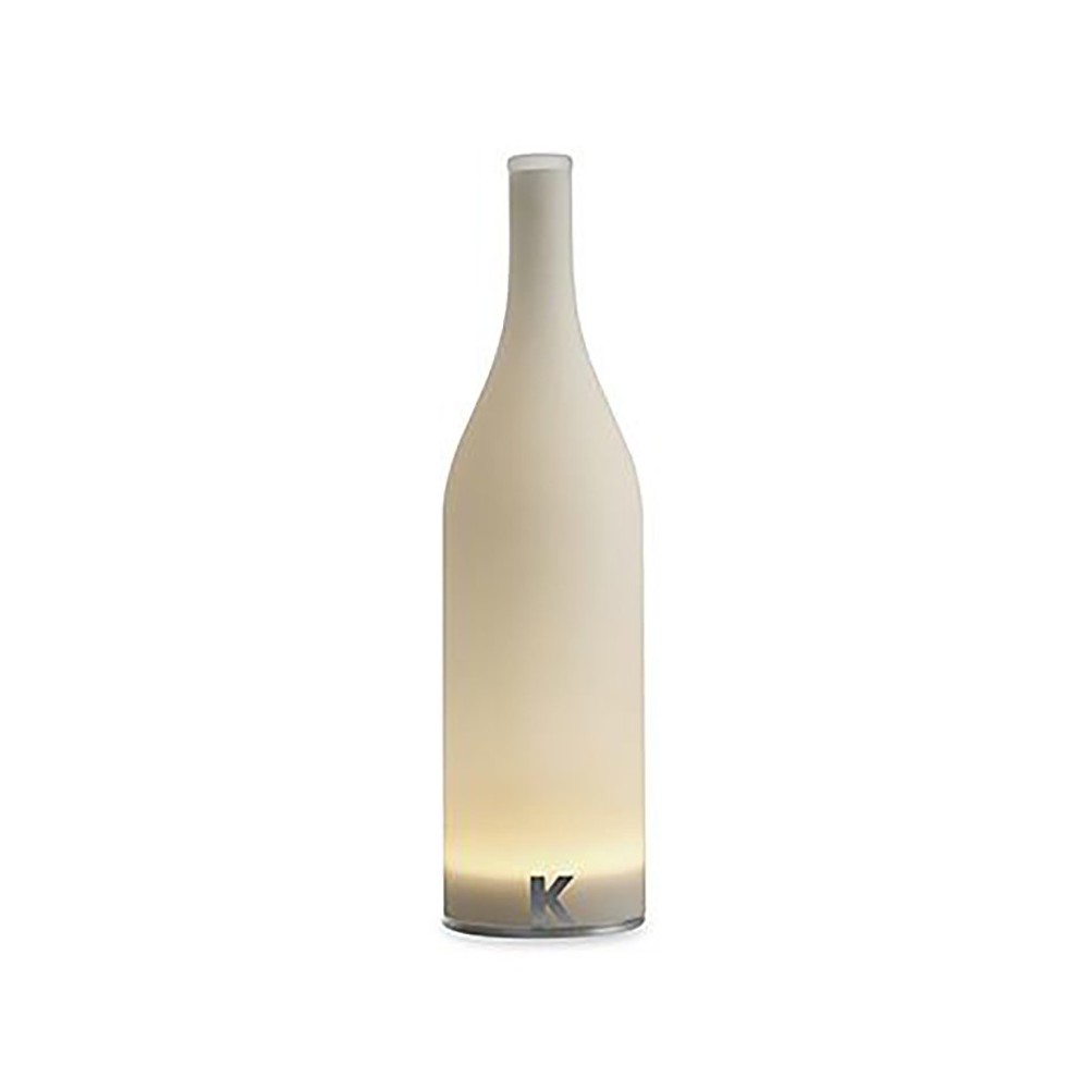 Bacchus table lamp in frosted glass in the shape of a bottle, battery powered and LED illuminated