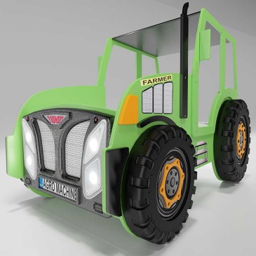 Nice bed in MDF in the shape of a Tractor with LED light in the headlights.