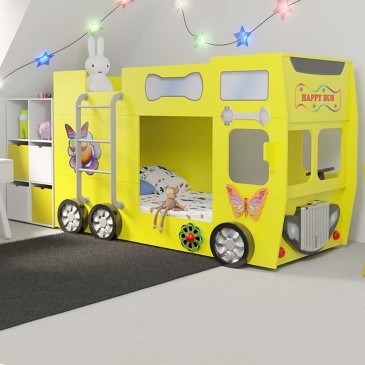 Bussformad våningssäng finns i flera färger för barnens sovrum