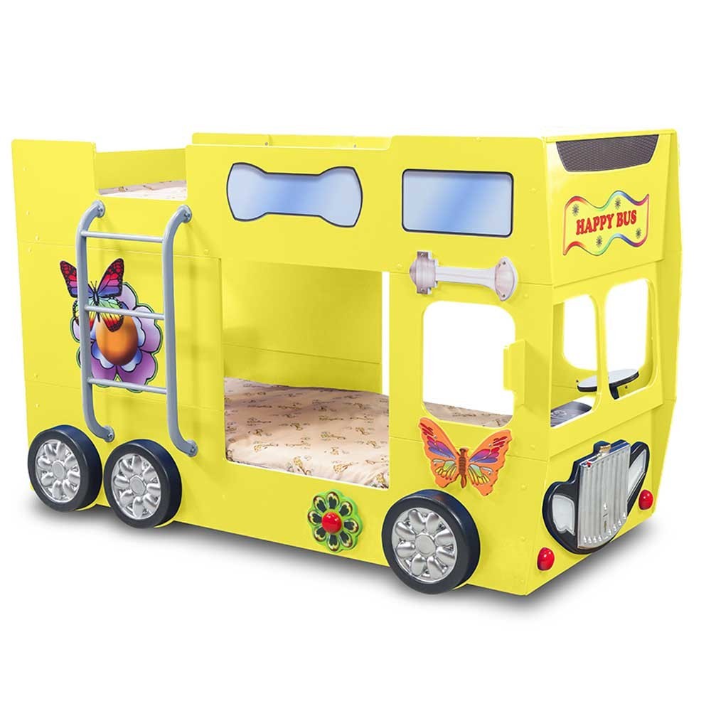 Busvormig stapelbed verkrijgbaar in meerdere kleuren voor kinderkamers