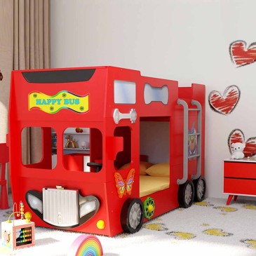 Bussimuotoinen kerrossänky saatavilla useissa väreissä lasten makuuhuoneisiin