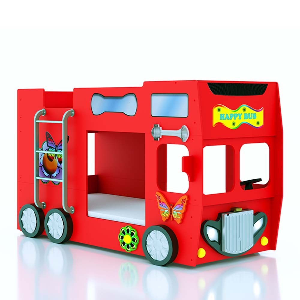 Busformet køjeseng fås i flere farver til børneværelser