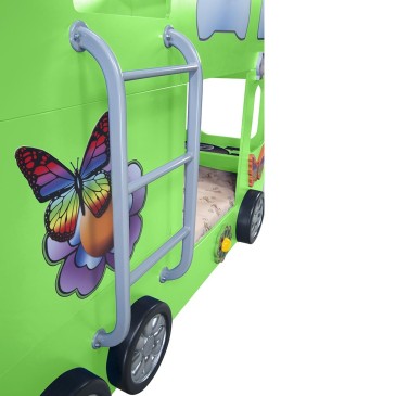 Bus-shaped bunk bed available in multiple colors for children's bedrooms