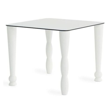 Side Osvaldo fast bord laget med glassplate og polyetylen ben