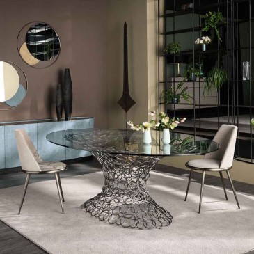 Tavolo ovale Mondrian Art Form di Cantori realizzato con struttura in metallo e piano in vetro temperato