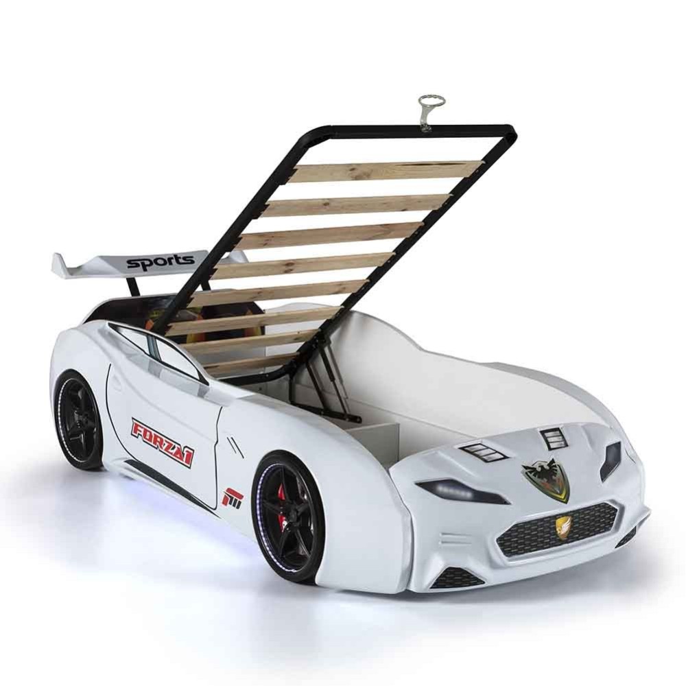Lit en forme de voiture avec lumières, sons et sièges en cuir | Kasa-Store