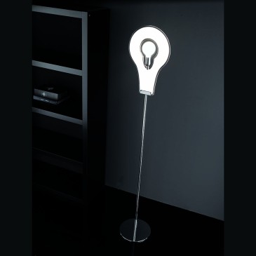 Flat floor lamp in chromed metal with PMMA diffuser available in 3 colors