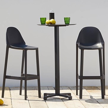 Stackable Stool Più in Technopolymer Available with Seat Height 65 cm or 75 cm and Different Colors