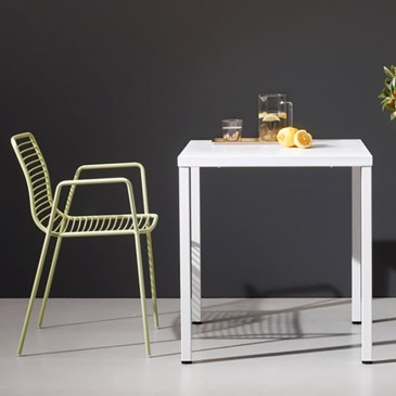 Vaste tafel Summer Piano en vierkante poten in gegalvaniseerd staal en geverfd met polyesterpoeder
