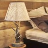 Chalet Tischlampe aus Harz bearbeitet und handbemalt als originalgetreue Reproduktion von Hörnern und geschnitztem Holz