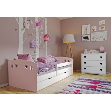 Julia mix bed for girls by Kocot in two mixes of finishes with chest of drawers and mattress included