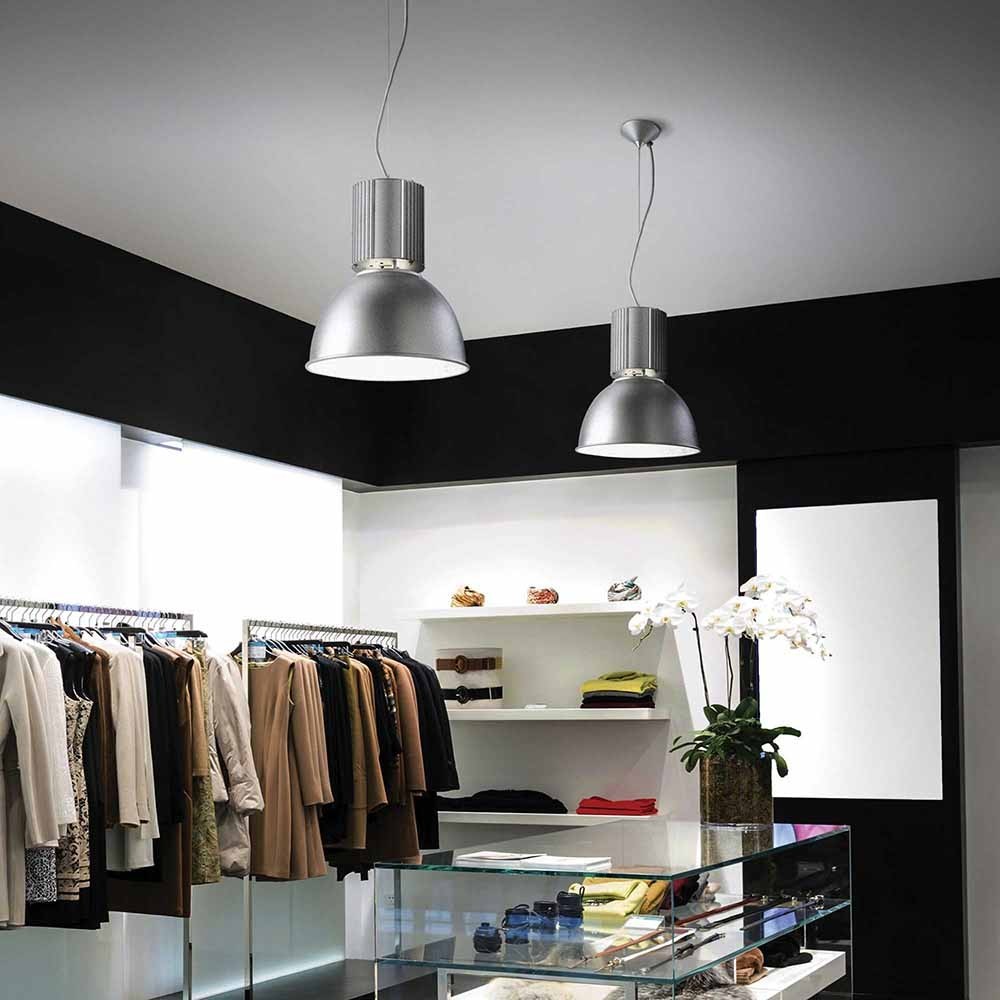 Hanger Suspension Lamp, i anodiserad aluminium, för butiker.