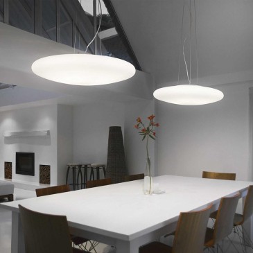 Smarties Clear suspension lamp in chromed metal and diffuser in transparent and sandblasted glass in the central area