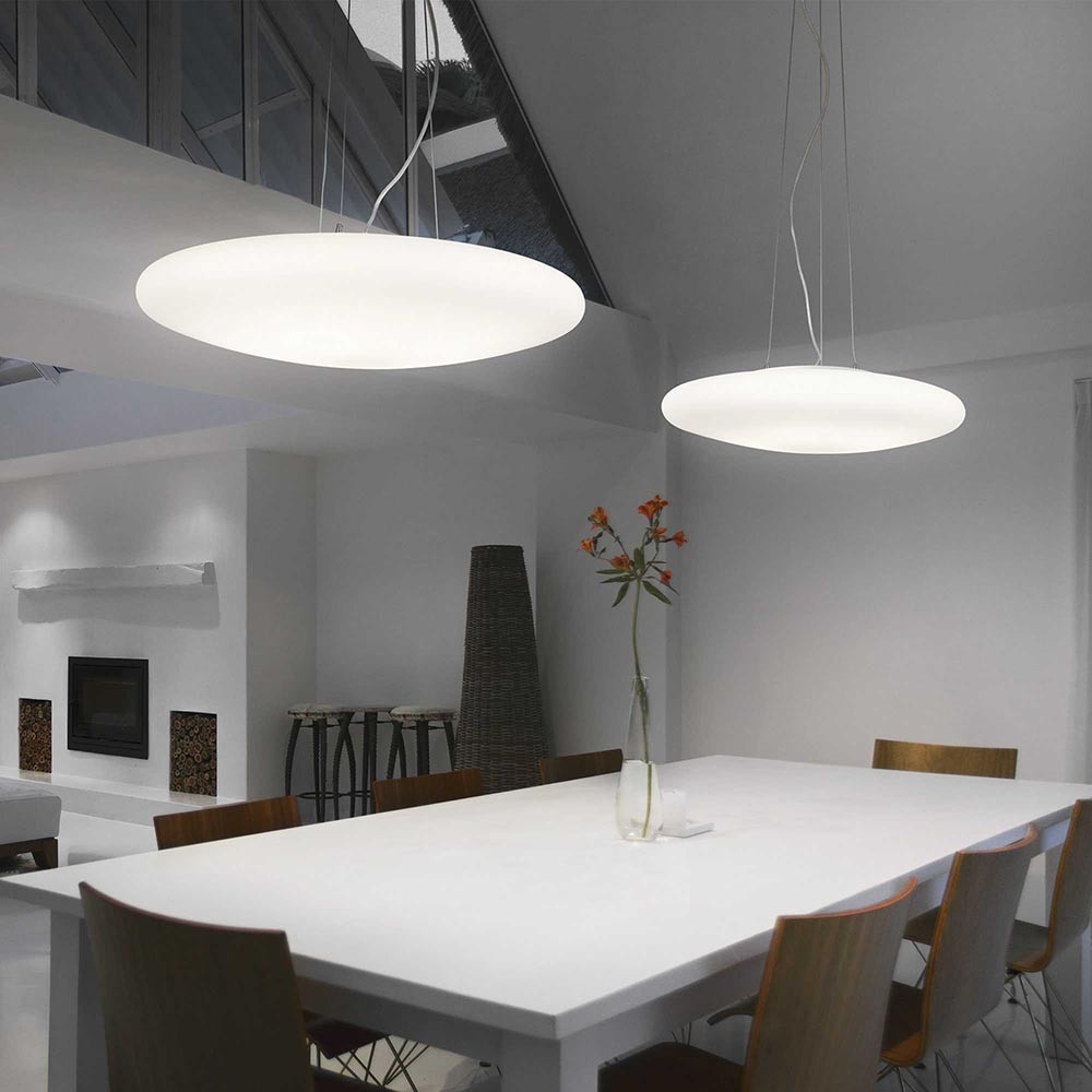 Smarties Clear suspension lamp, chrome and blown glass.